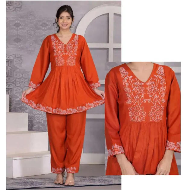 Rayon Embroidery Short Kurti & Plazzo Set