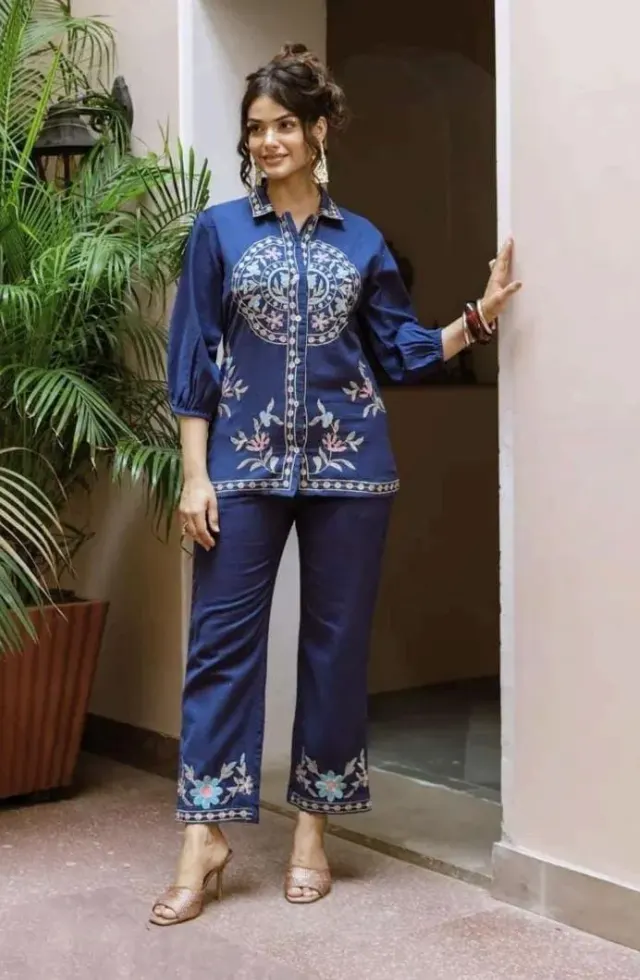 Royal Jaipuri Navy Blue Kurti & Bottom Set