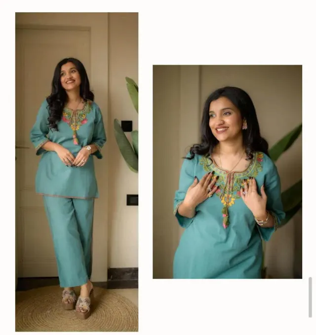 Ethnic Flower Embroidery kurti with Pant 
