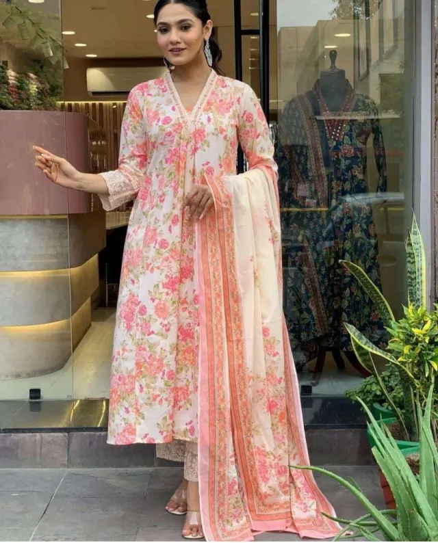 Cotton Floral Printed Kurta Pant With Dupatta