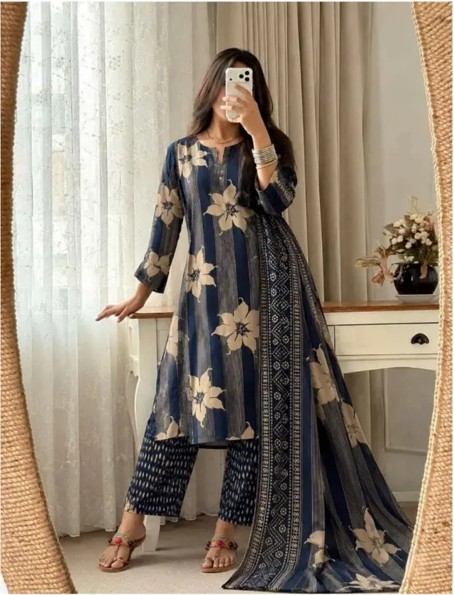 Flower Printed Cotton Kurta Set with Dupatta