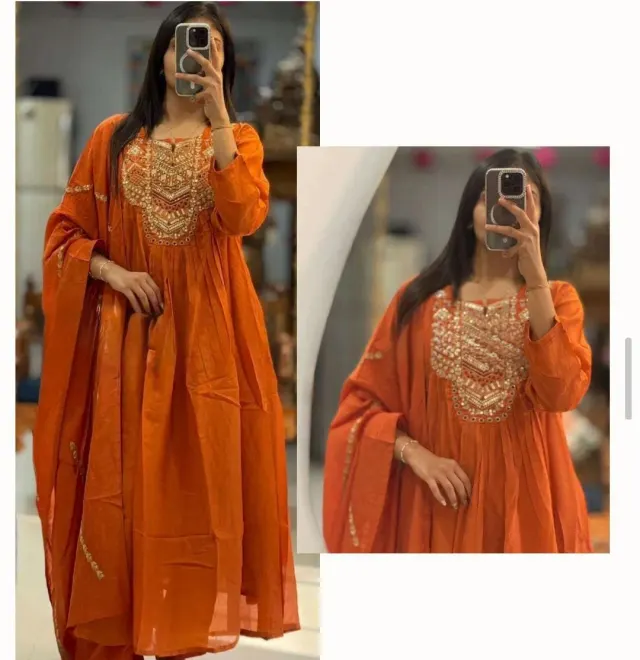 Cotton A-line Kurta with Pant And Dupatta