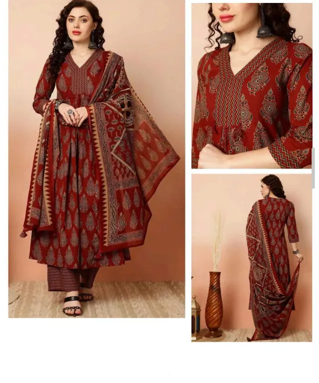 Red Cotton Kurta with plazo & Dupatta