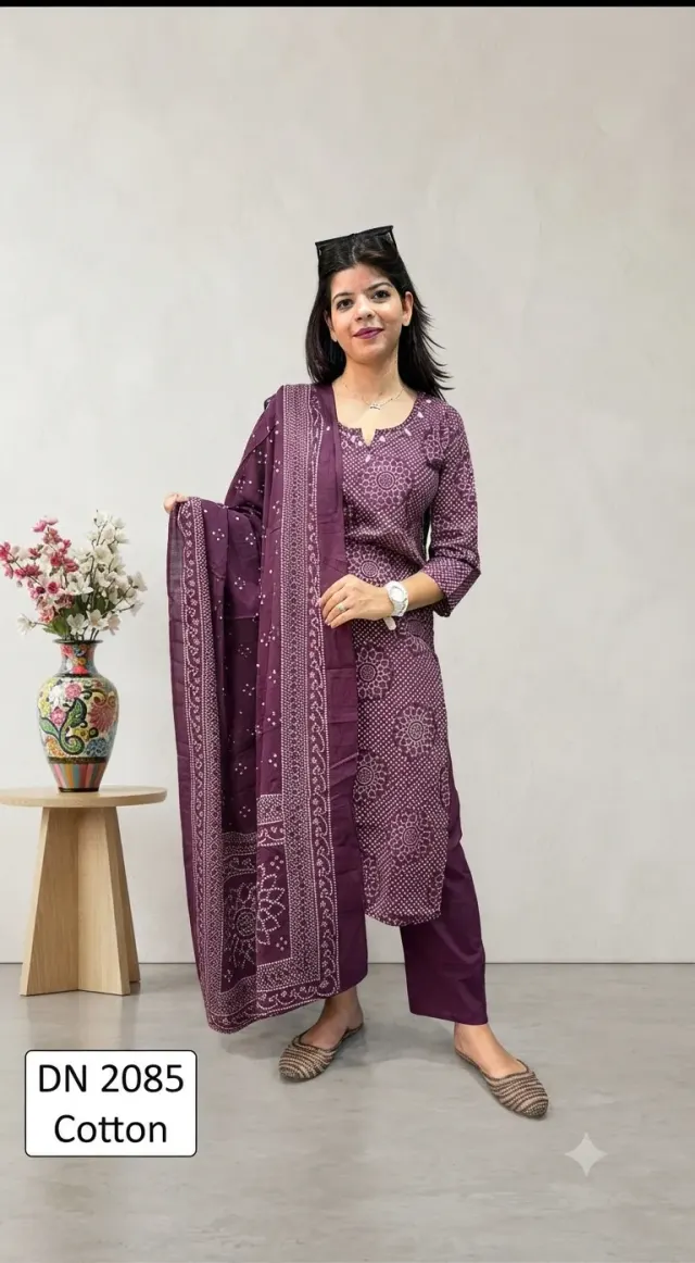 Ethnic Bandhani Printed Kurta  With Pant & Duppata 