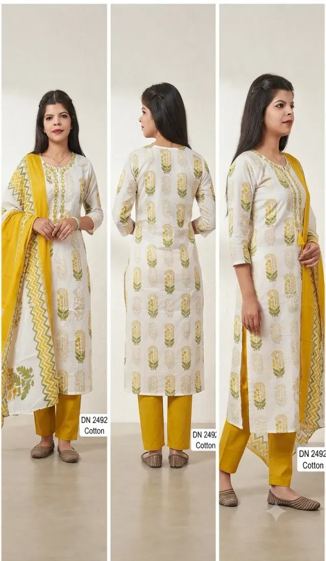 A Straight Cut Kurta With Trouser/Pant With Geometric/Zigzag Duppata 