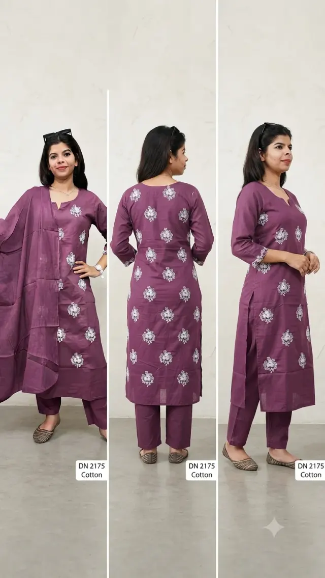 Straight Cut Purple Kurta Set With Pant & Dupatta 