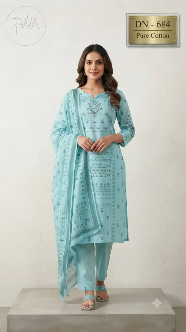 Sky Blue Colored Kurta With Pant & Matching Duppata 