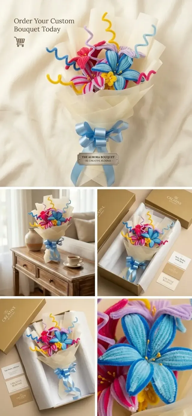 Handmade Multi colour Pipe cleaner Flower Bouquet 