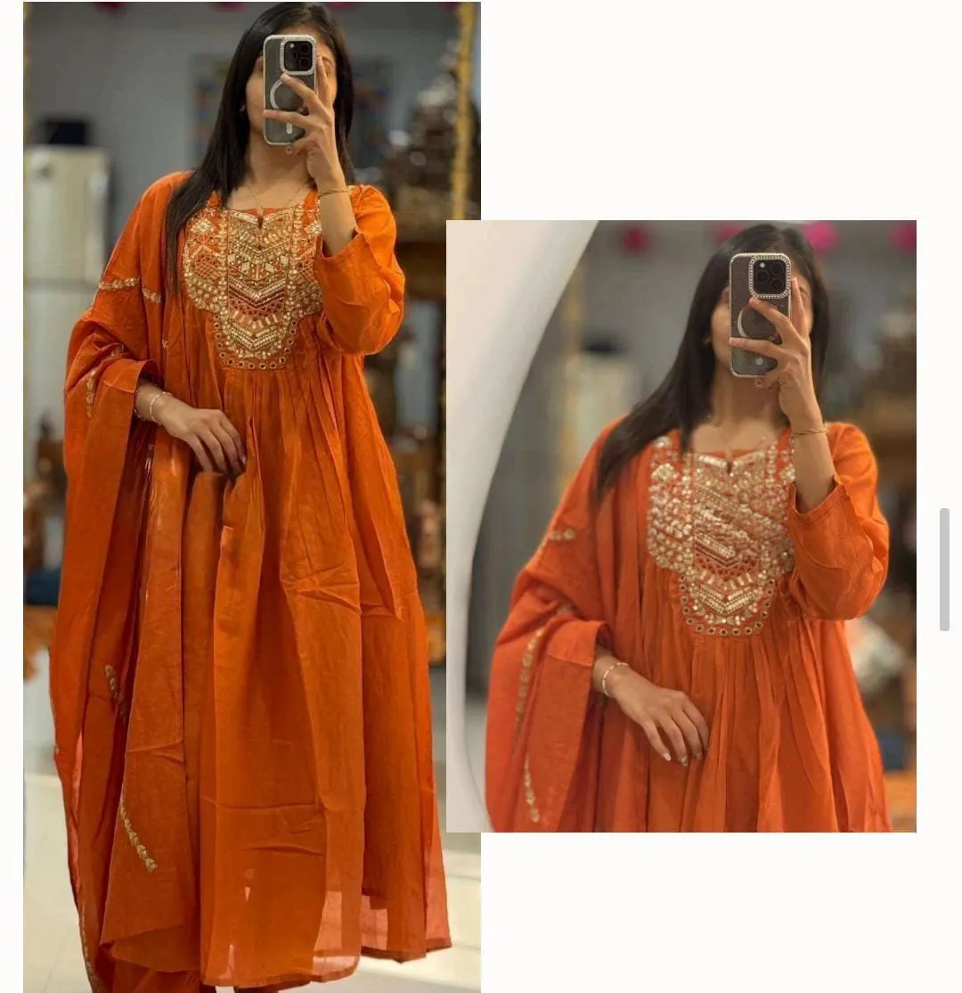 Cotton A-line Kurta with Pant And Dupatta — 3 Piece Set, view 2