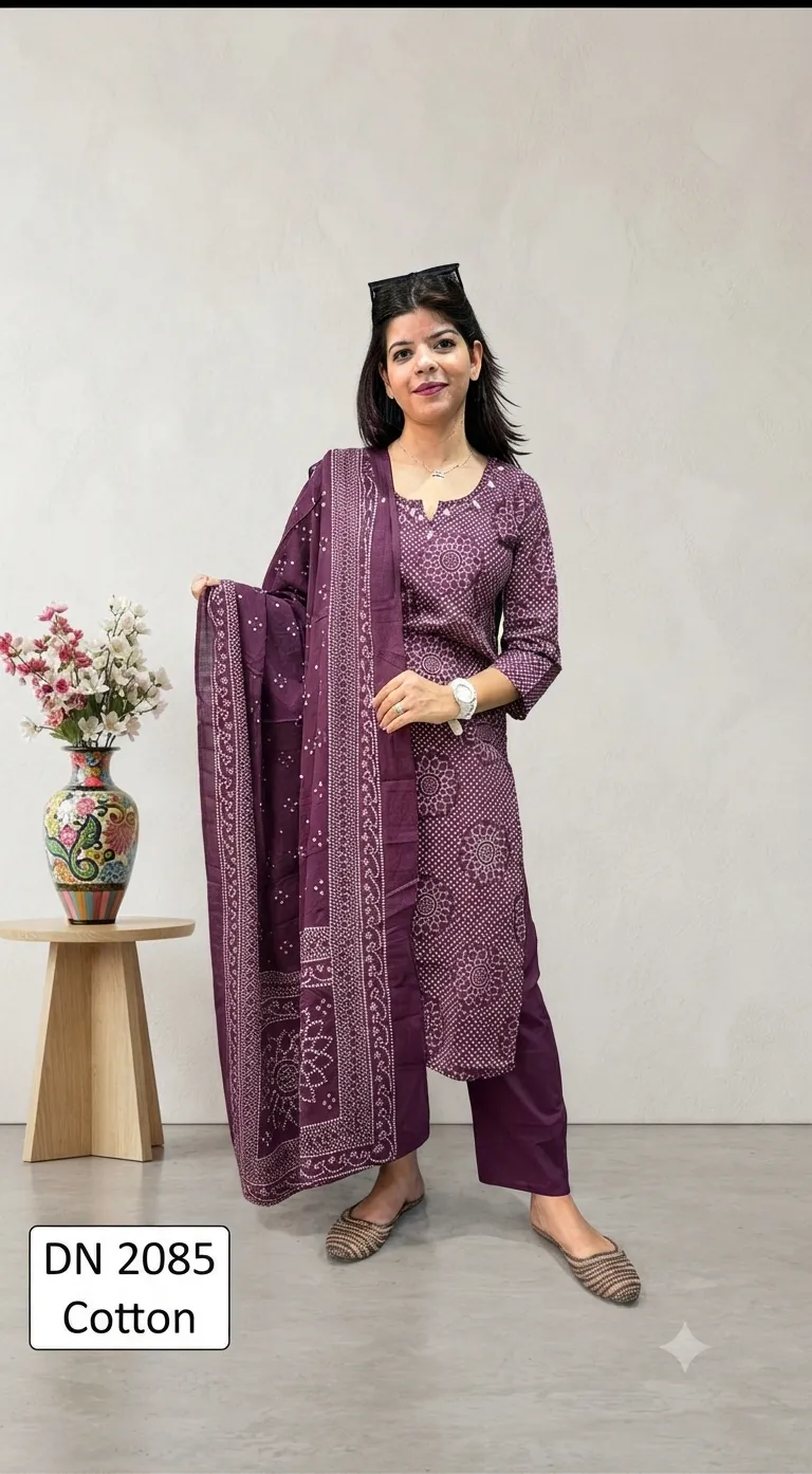 Ethnic Bandhani Printed Kurta  With Pant & Duppata — 3 Piece Set, view 2