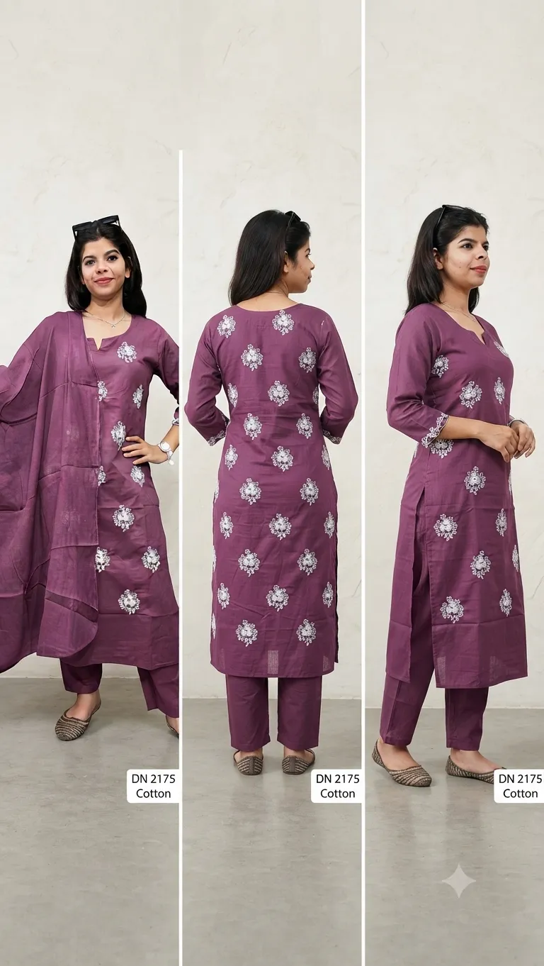 Straight Cut Purple Kurta Set With Pant & Dupatta — 3 Piece Set, view 2