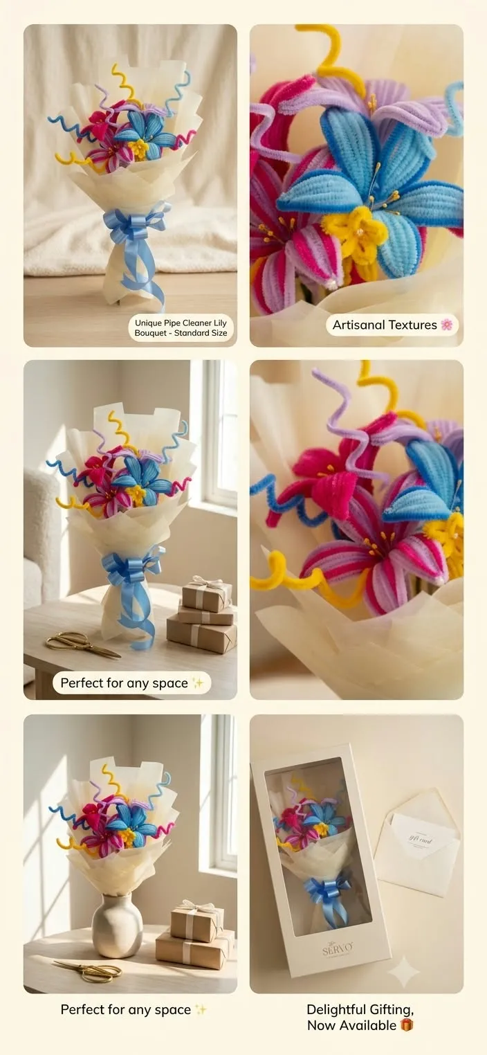 Handmade Multi colour Pipe cleaner Flower Bouquet — Handmade Art & Craft, view 2
